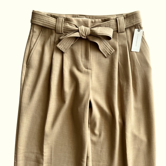 NWT Anthropologie Maeve Tailor Wide Leg Soft Trouser Pants Honey Camel Belt 8 M - Picture 2 of 10